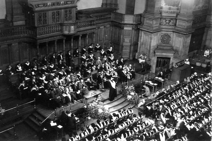 Ian Malcolm being capped by then-Principal Sir Edward Appleton at the graduation ceremony on 8 July 1960 in McEwan Hall.