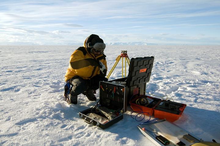 Dr Noel Gourmelen at work in Antarctica 