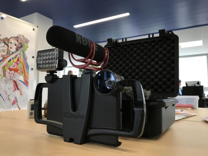 An open case showing mobile film making equipment