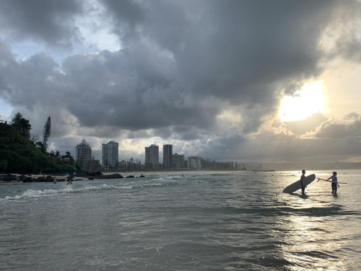 Stormy skies over a Gold Coast beach in Australia