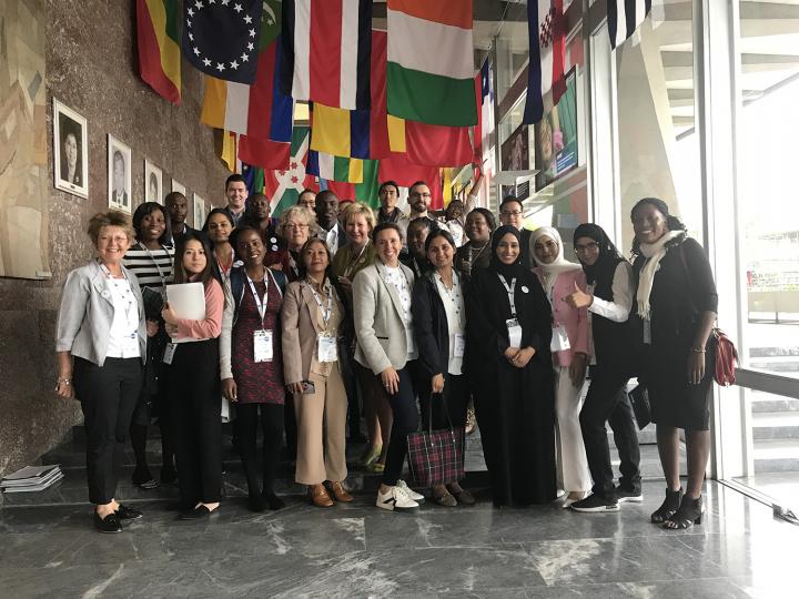 Head of Nursing Studies at the University, Aisha Holloway (centre), and fellow nurses at the World Health Assembly 2019 