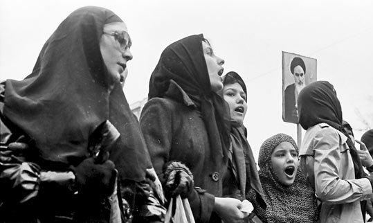 Women protesting during the Iranian Revolution in 1979