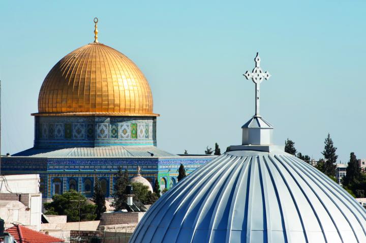 Colour Image of a Mosque and Cross