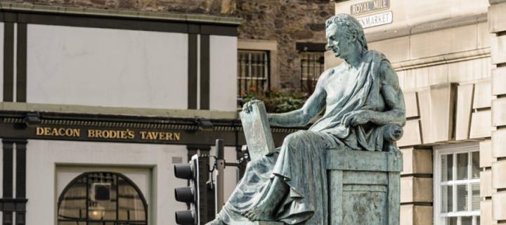 Statue of the philosopher David Hume who was an influential figure in the Scottish Enlightenment.