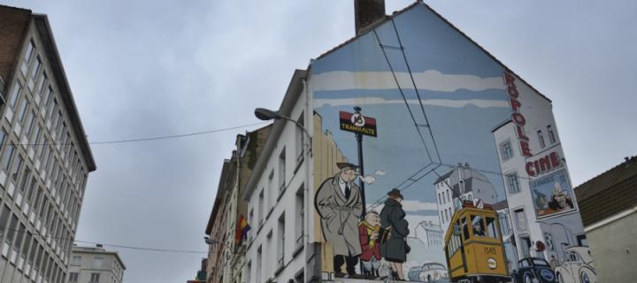 Comic strip mural painting in Brussels, Belgium