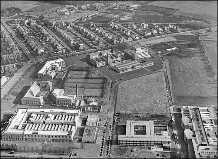 An aerial photograph of The King's Buildings campus in 1963