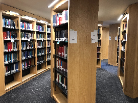 Image of the new octagonal shelving at the Law Library 