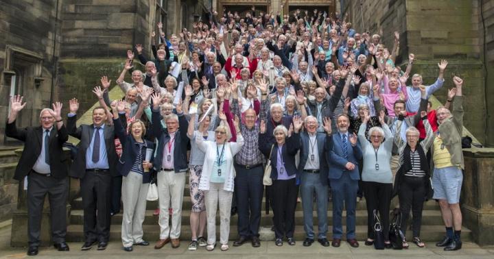 Photo of a large number of Lothian Birth Cohorts participants at the reunion in 2018