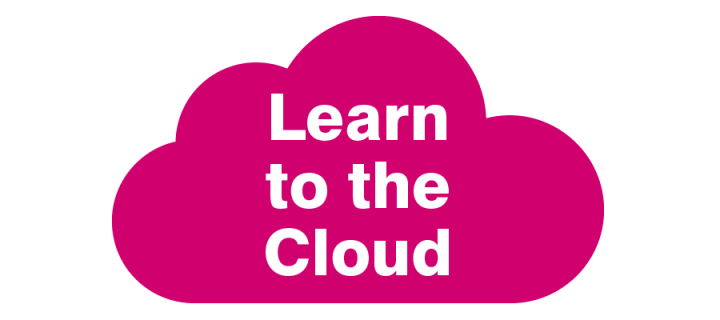 'Learn to the Cloud' logo (white text on pink cloud)