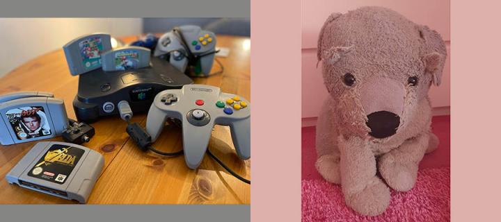 Nintendo 64 and toy bear 