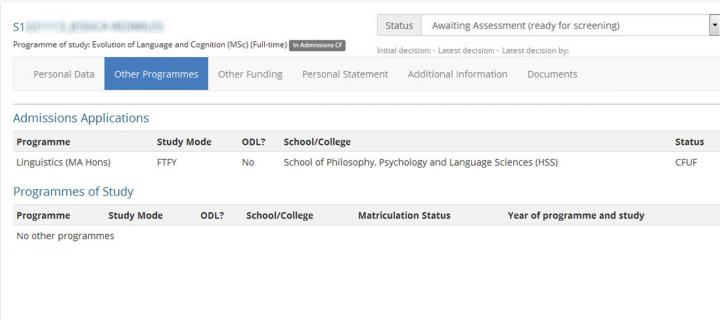 Image of the scholarships application other programmes tab