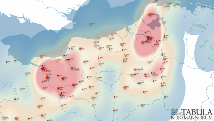 Heat map of Europe showing Viking sites