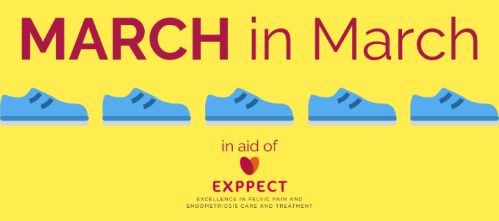 March in March for EXPPECT research, showing pictures of trainers on a tellow background.