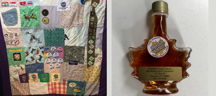 Martha's patchwork quilt and Julia's maple leaf-shaped bottle of syrup