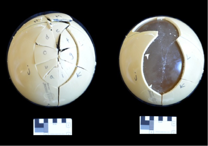Strikes with replica Early Neolithic Thames Beater to synbone spheres