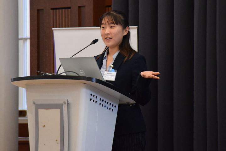 Photo of Minju Kim giving her speech at King's College London
