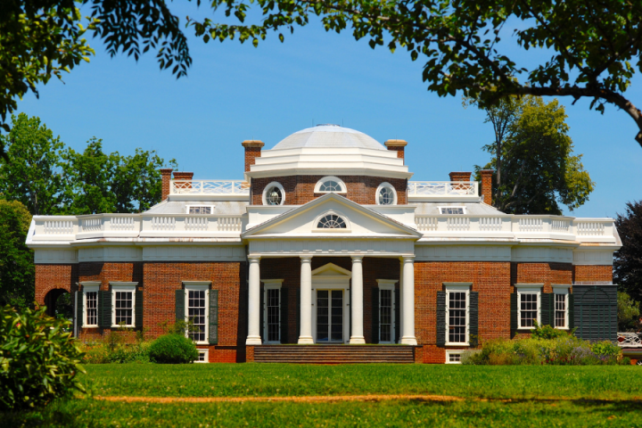 The west facade of Monticello, Thomas Jefferson's home