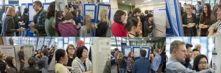 A montage of images of MSc students presenting their posters at the CMVM poster event held at Little France on the 11 March 2016