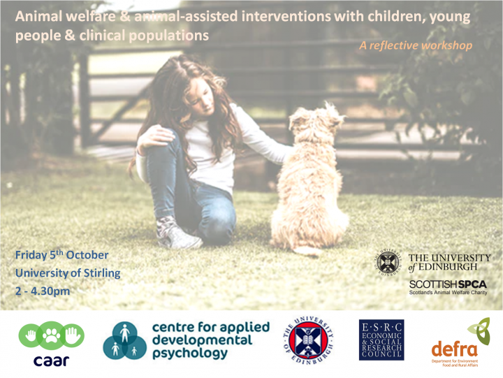 Flyer for Workshop 4 with details of the time and venue and a picture of a girl with a dog