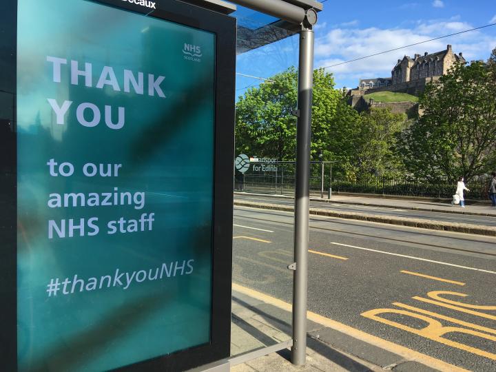An NHS thank you sign on Princes Street Edinburgh.