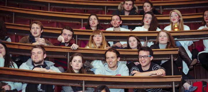 Medical students listen to Professor Gordon Findlater in the Anatomy Lecture Theatre