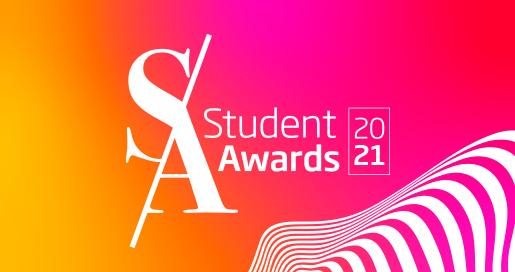 Student Awards 2021 banner in orange to pink ombre colours.