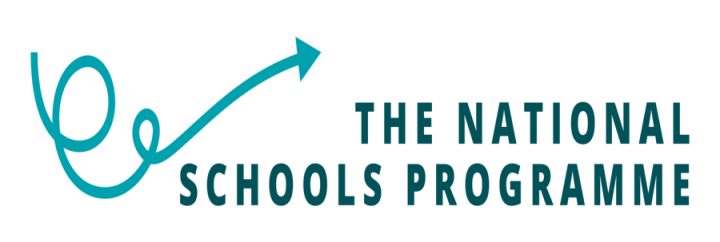 Logo of the National Schools Programme of Scotland consisting of an arrow forming two circles and finally pointing to the top right