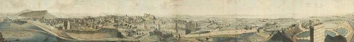 Aquatint showing a panoramic view of Edinburgh