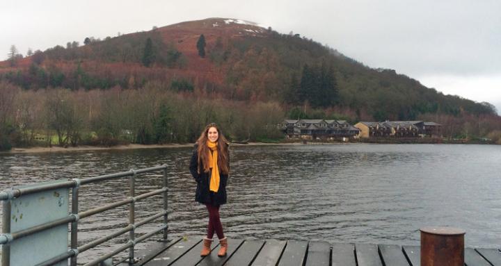 Paula, an undergraduate student from Argentina, in the Scottish Highlands