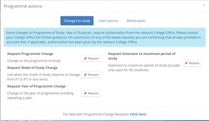 Programme action requets changes to study