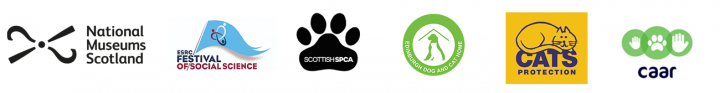 Partner logos: National Museums Scotland, ESRC Festival of Social Science, Scottish SPCA, Edinburgh Cat and Dog Home, Cats Protection League, Caar