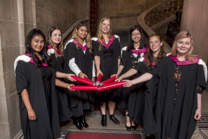 Group of Edinburgh current students who accepted posthumous degrees on behalf of the Edinburgh Seven.