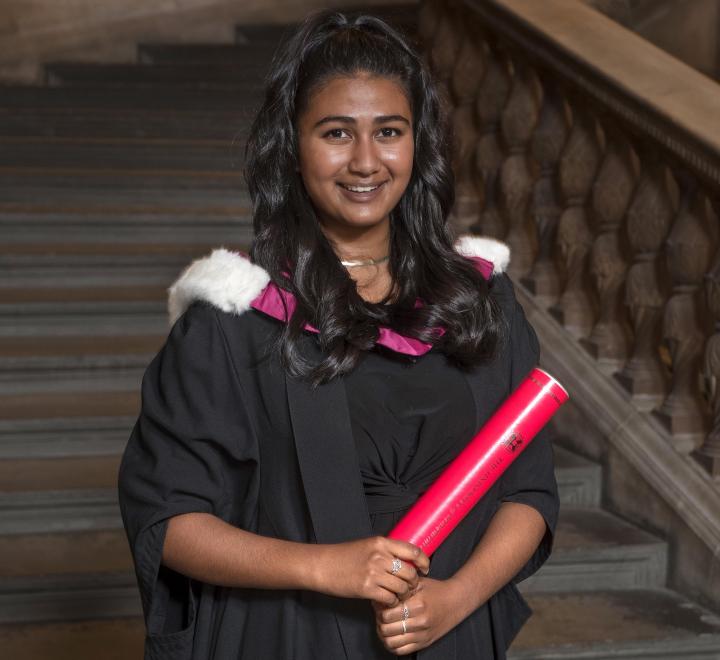 Current medical student Sorna Paramananthan accepting a posthumous degree on behalf of the Edinburgh Seven