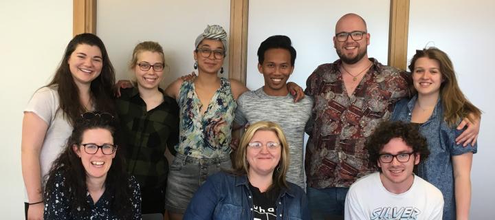 Playwriting MSc students with Emma McKee from Playwrights' Studio, Scotland (seated, left) and playwright Nicola McCartney (seated, centre). Karolina is standing, second from left, at the back.