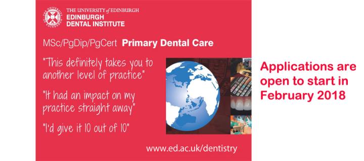Advert for online applications for MSC in Primary Dental Care