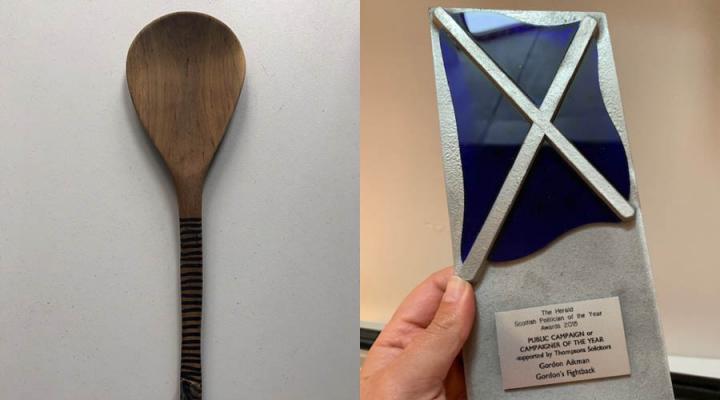 A mugoti (cooking spoon) and Gordon Aikman's public campaign award