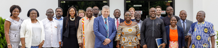 Group photo of Principal Sir Peter Mathieson's visit to Ghana in March 2023