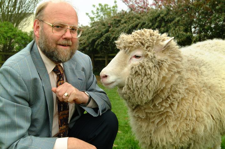 Dolly with Professor Sir Ian Wilmut, who led the research which produced her.