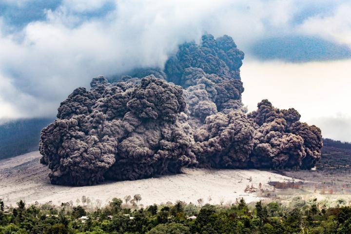 Image of pyroclastic flow at Sinabung volcano, Indonesia