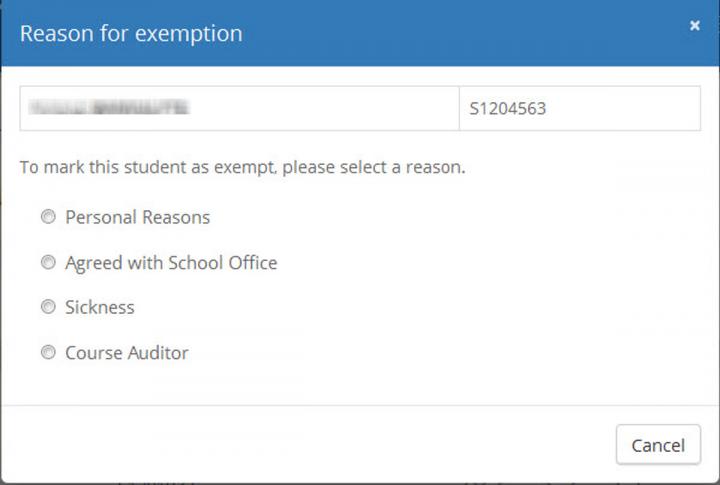 Recording a student as 'Exempt' image