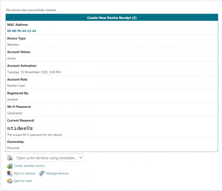 ResNet Registration Receipt