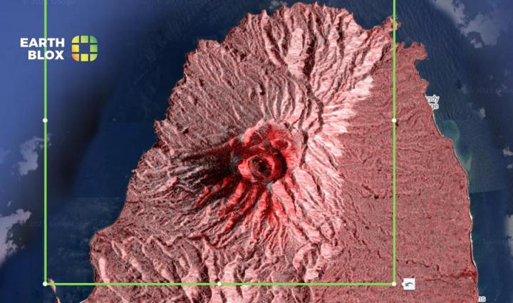 Satellite image of volcanic explosion from La Soufrière, St Vincent. 