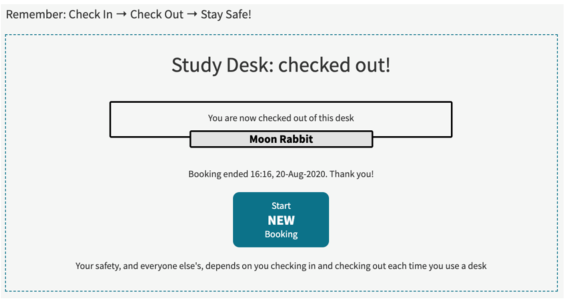 screenshot of the study space booking system Check Out Step 4