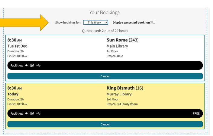 Screenshot - manage existing bookings