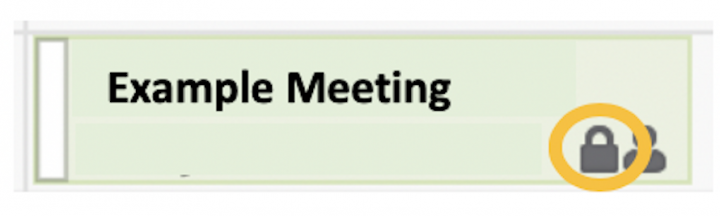 Image of the padlock showing a meeting is set to private in Outlook