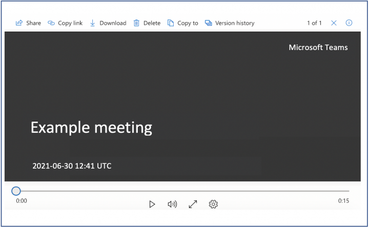 Image of the playback page on OneDrive for a Teams meeting recording