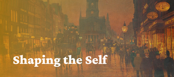Arthur Edmund Grimshaw's painting The Strand from 1899 with text reading Shaping the Self