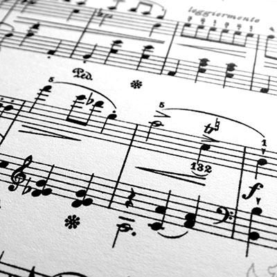Black and white photo of printed sheet music