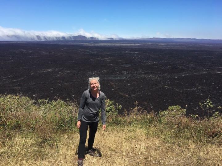 Sophie during fieldwork on the Sierra Negra volcano, Galápagos