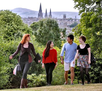 Edinburgh students walking through the Botanic Gardens